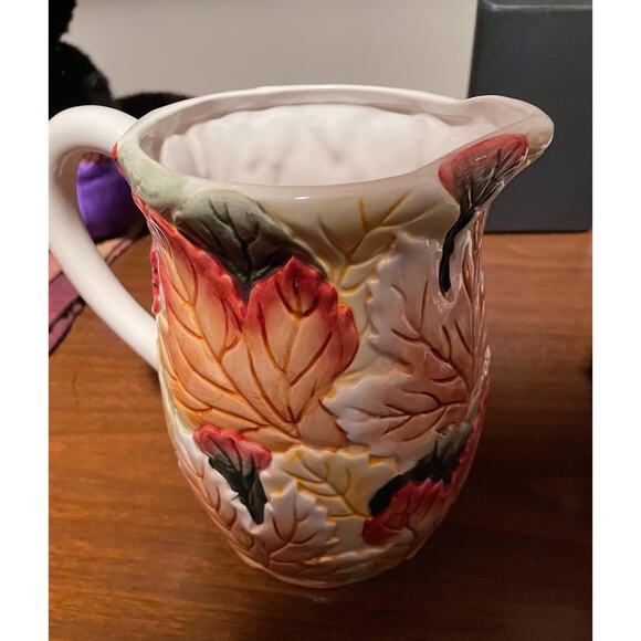 Vintage 1990s Autumn Leaves Ceramic Pitcher 6” Tall, Autumn, Fall, Decoration - Picture 2 of 4